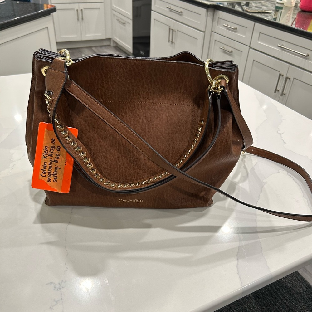 Calvin Klein walnut brown studded hobo bag